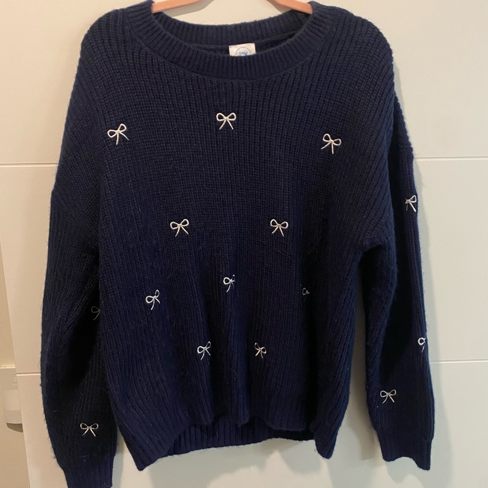 Sewing Down South Navy Blue Sweater with Bows